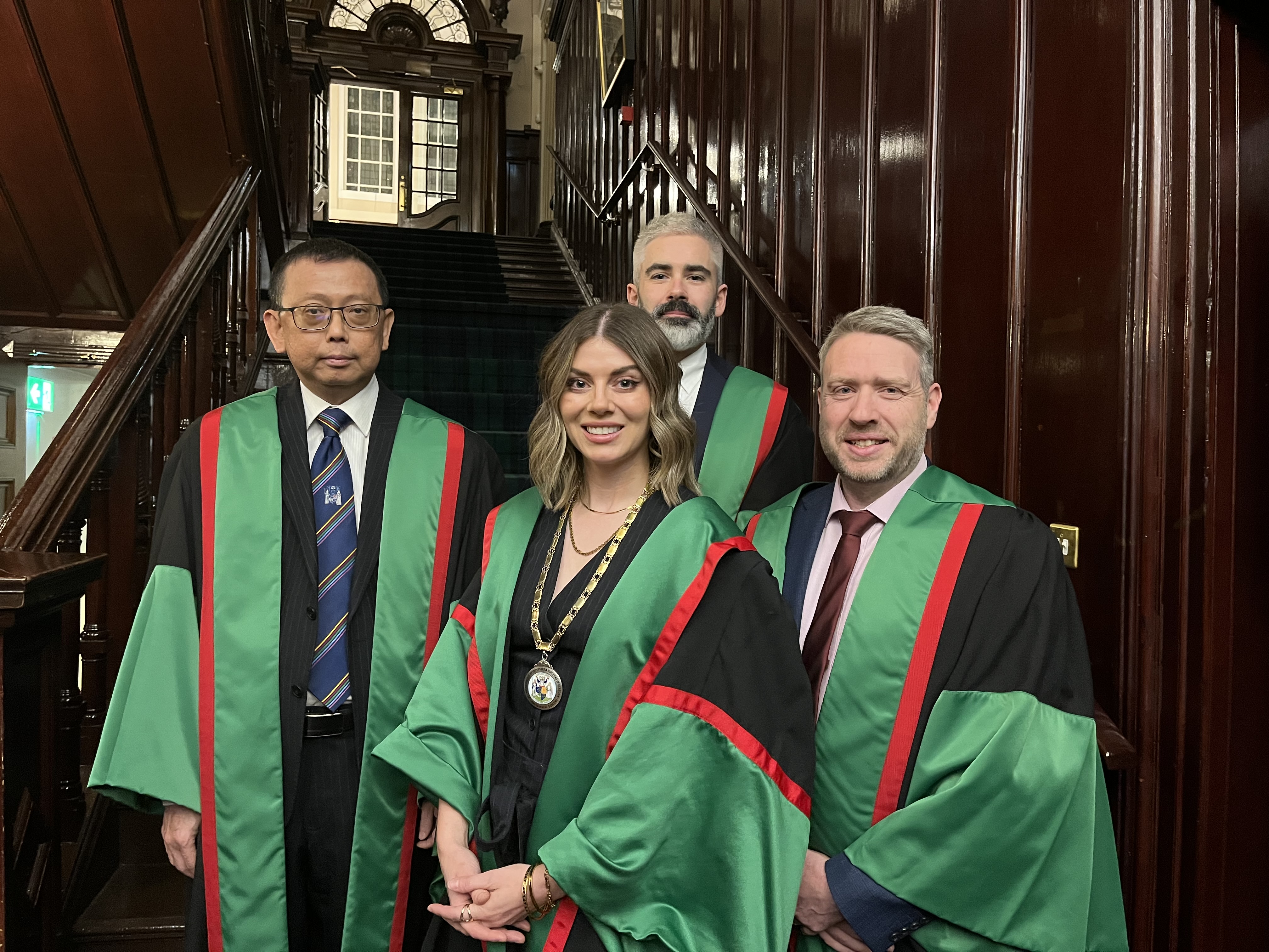 From left to right - Mr Albert Yeung, Ms Vicki Greig, Mr Craig Mathers. Top centre - Dr Jamie Dickie